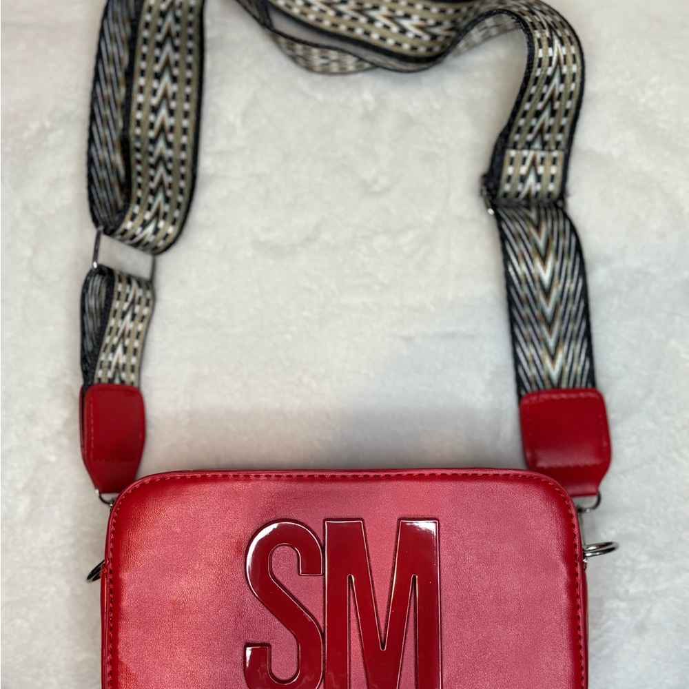 Red Monogram Crossbody Bag with Patterned Strap